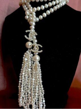 Vintage Pearl Necklace w/ Gold Charms • 1980s Statement Piece